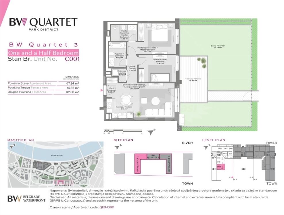 Trosoban 83m2 + Bašta 72m², Izdat 1800€, Vlasnik — 4