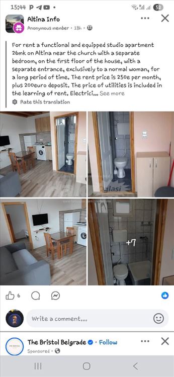 Izdaje se stan na Altini — 2