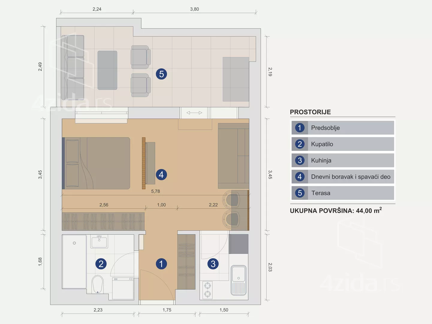 Jednosoban stan na prodaju, Vojvođanska 7, 199.500€, 44m² — 14