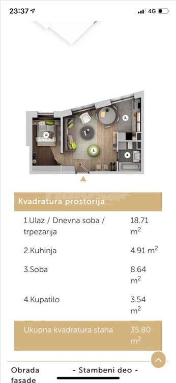 Kapija Vracara, 35m2, 1.5 soban, 5. sprat — 5