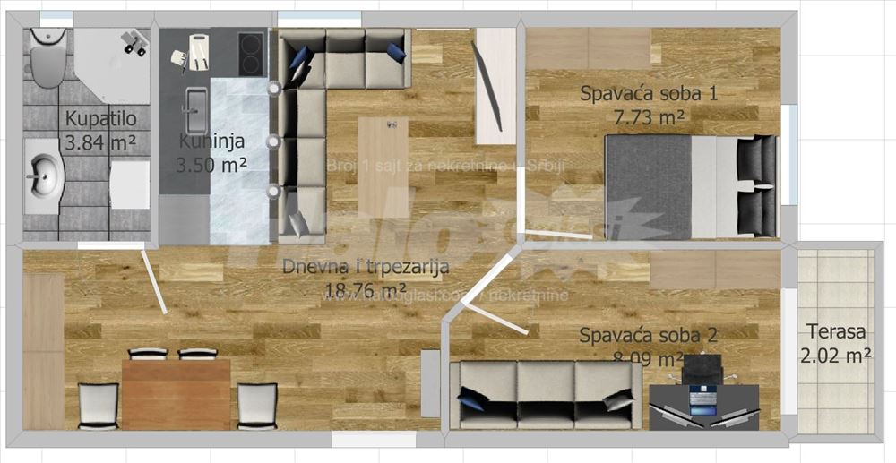 Ledine- polunamešten - 2,5 - 45m² - 1 sprat — 2