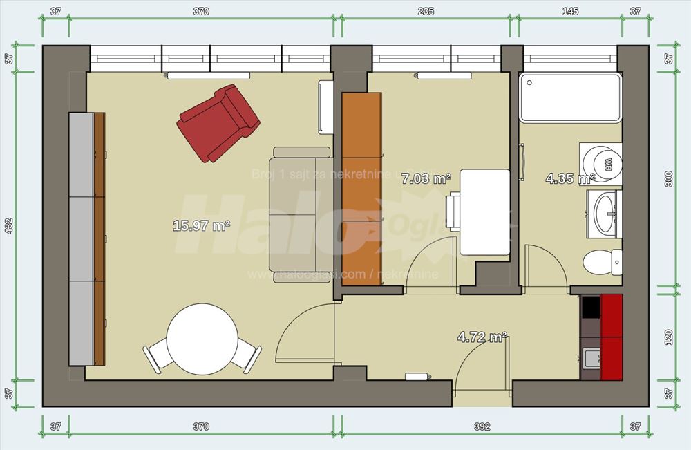 Nušićeva, jednoiposoban stan, 32m² — 14