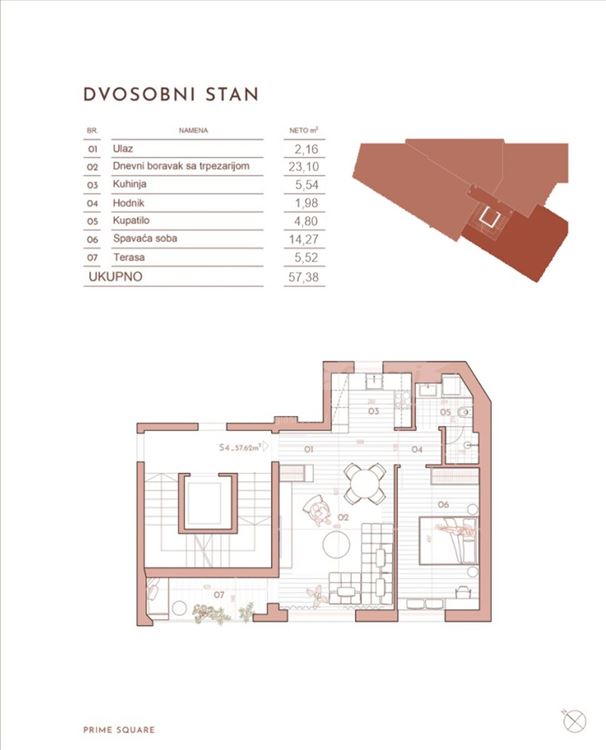 Prime Square, Centar-Dalmatinska , 2.0 57,38m2 — 2