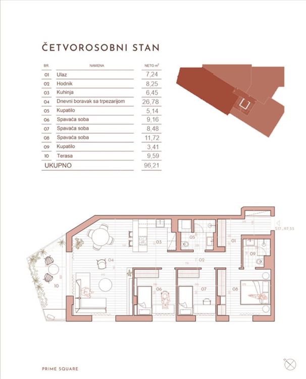 Prime Square, Centar-Dalmatinska , 4.0 96,21m2 — 2
