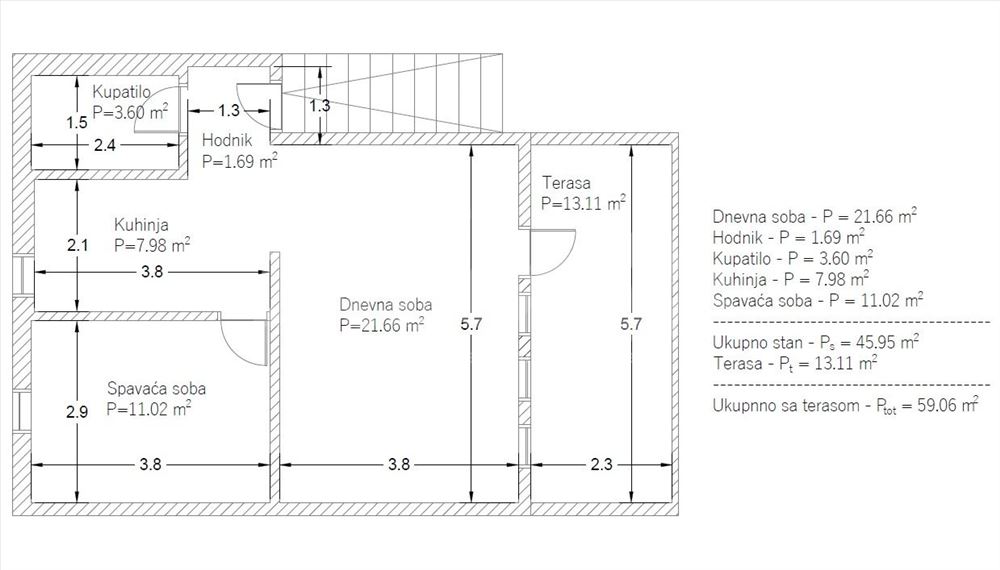 Stan iznad Big tržnog centra 47m2 + 10m2 terase — 2