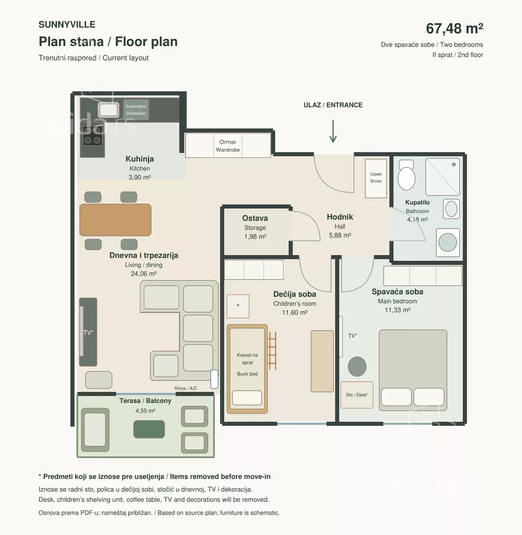 Trosoban stan za izdavanje, Višnjičko polje, 850€, 67m² — 2
